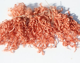 Madder root plant dyed Wensleydale lamb locks, soft silky smooth, salmon orange red, 4"-6", 10g packs