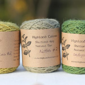 Shetlandgaren, plantaardig geverfd GROEN, 4-laags sokvingergewicht, geteeld in SCHOTLAND, zachte wol (NIET superwash), 3 kleuren beschikbaar, 25 g