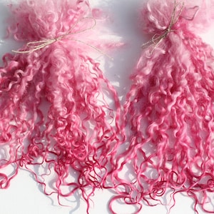 Cochineal natural dyed Teeswater locks, shearling first clip, average length 8&quot; - 10&quot;, 10g packs