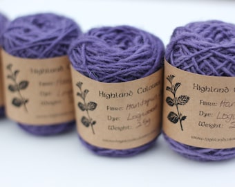 Handspun Logwood plant dyed Cheviot British grown, mid-purple, navajo type tapestry rug weaving, 25g pull-balls, worsted