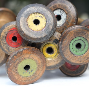 Vintage antique weaving mill wooden bobbin spools, cotton/linen spinning, original paint patina, choose colour option, apx 7&quot; x 2 1/4&quot;