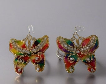 Large Unique Rainbow coloured Butterfly Earrings