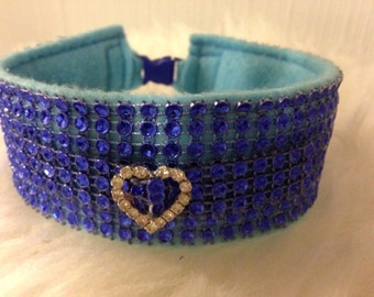 12.5" Beautiful Roya Blue with Diamante Heart. Comfy wear Bling Dog Collars