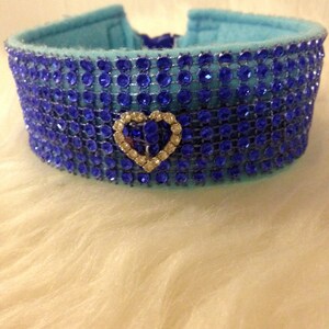 Royal Blue Diamante Heart Collar. Comfy wear Bling Dog Collars image 3