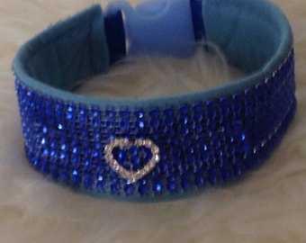 Small-Medium Size Royal Blue Comfy Bling Collar with Diamante Heart Detail