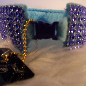 Royal Blue Diamante Heart Collar. Comfy wear Bling Dog Collars image 2