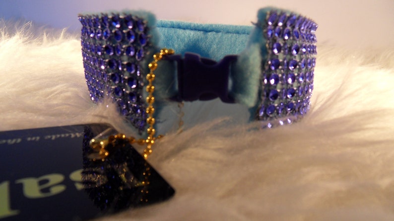 Royal Blue Diamante Heart Collar. Comfy wear Bling Dog Collars image 2