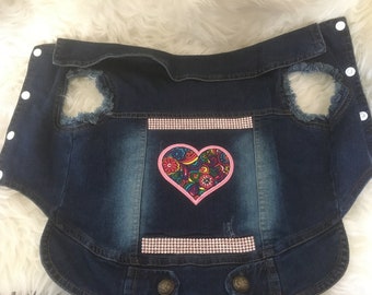 X Large Size Denim jacket with beautiful heart Motif, and pink crystal bling