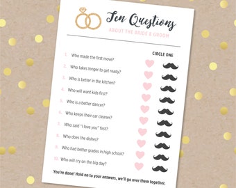Ten Questions About the Bride & Groom | Bridal Shower Game