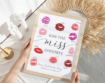 ミスにさよならのキスを印刷できるテンプレート | 編集可能 - すぐにダウンロード | 独身パーティー | ブライダル シャワー