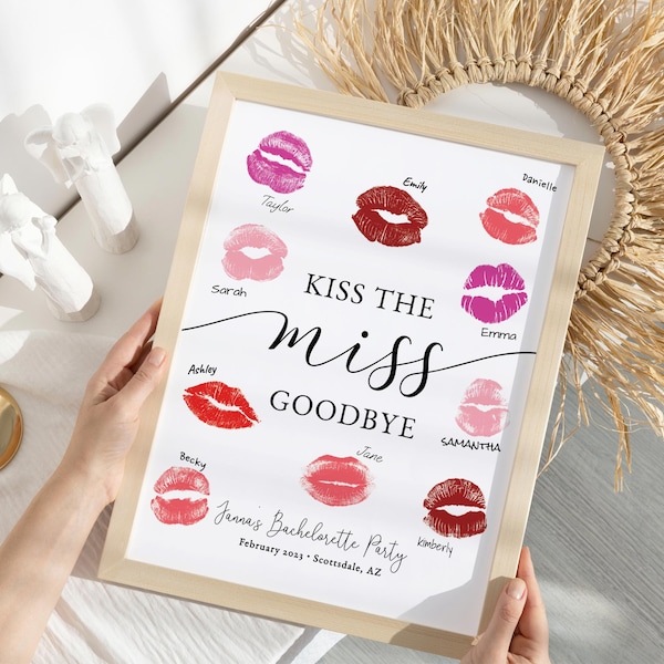 Kiss the Miss Goodbye Printable Template | Editable - Instant Download | Bachelorette Party | Bridal Shower