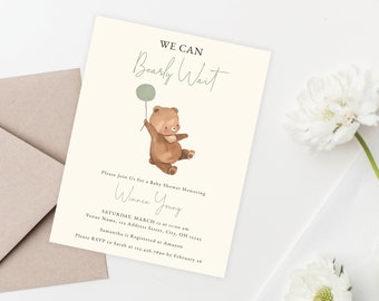 We Can Bearly Wait Baby Shower Invitation Template | Editable & Printable - Instant Download | Baby Sprinkle | Beary Excited