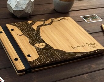 Libro degli ospiti con albero inciso, libro degli ospiti per matrimoni, album in legno personalizzato