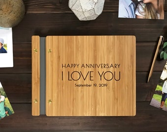 5th Anniversary Album, Wedding Anniversary Journal, Bamboo Album, Personalized Scrapbook, Wood Wedding Anniversary Ideas, Anniversary Book