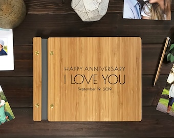 5th Anniversary Album, Wedding Anniversary Journal, Bamboo Album, Personalized Scrapbook, Wood Wedding Anniversary Ideas, Anniversary Book