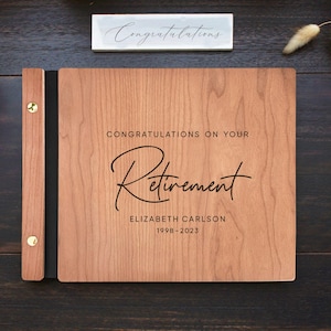 Personalized Retirement Memory Book, Engraved Wooden Guest Book and Scrapbook