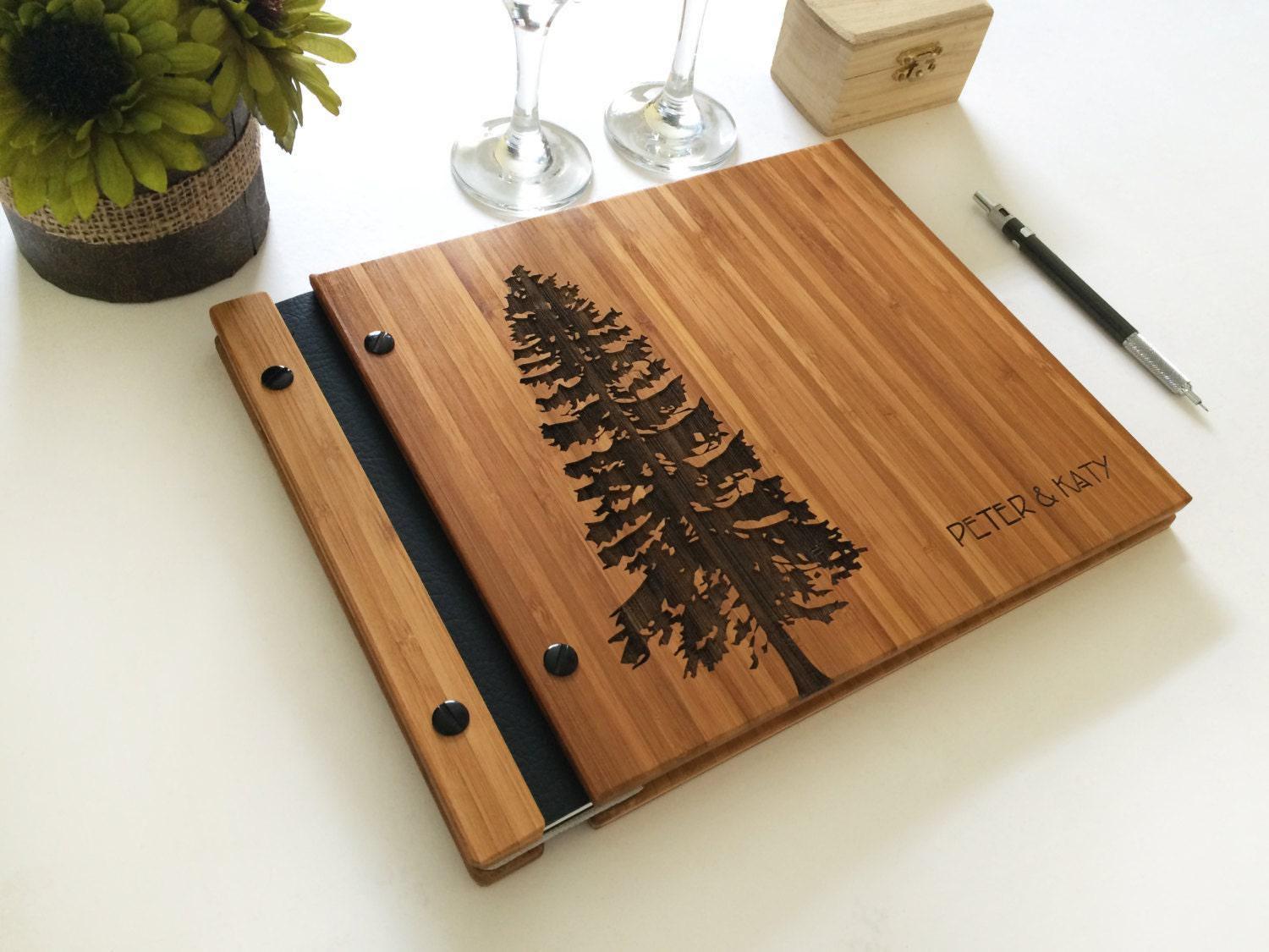 Custom Engraved Pine Guest Book