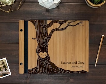 Rustic Tree Wedding Scrapbook Album, Engraved 5th Wood Anniversary Album, 5 Year Anniversary Gift