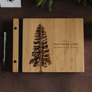 Airbnb Guest Book, Pine Tree Guestbook, Cabin Lodge Welcome Book for Airbnb