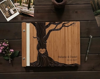 Woodland Wedding Guest Book, Forest Wedding Album, Engraved Tree Book