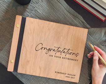 Personalized Retirement Party Guest Book, Wooden Memory Album for Colleague