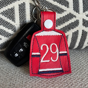 Hockey jersey keychain, custom hockey jersey key fob, hockey keychain