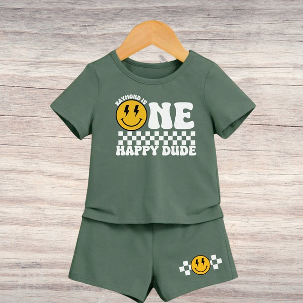 One Happy Dude Birthday Theme, mini, birthday girl boy, Retro, Distressed Matching Family One Birthday Shirt, Bolt Eyes Birthday Shirts,