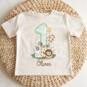 T-Shirt Birthday Shirt Personalized Birthday Child Boy Girl Jungle Animals Safari Giraffe Zebra Lion Wild One Boy Birthday Girl Birthday 1st