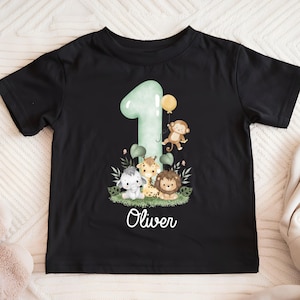 T-Shirt Birthday Shirt Personalized Birthday Child Boy Girl Jungle Animals Safari Giraffe Zebra Lion Wild One Boy Birthday Girl Birthday 1st