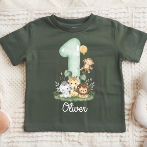 T-Shirt Birthday Shirt Personalized Birthday Child Boy Girl Jungle Animals Safari Giraffe Zebra Lion Wild One Boy Birthday Girl Birthday 1st