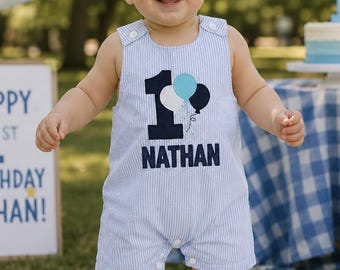 Boy First Birthday Outfit, Boy Birthday Tees, Birthday shirts, Balloons, Boy Party, Bubble Romper, Personalized, Cake Smash, Birthday Boy