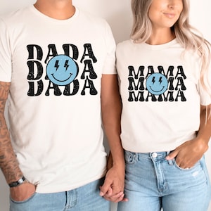 Camisetas de cumpleaños para un niño feliz, primer cumpleaños, conjunto de cumpleaños a juego con carita sonriente, mamá e hijo, camisetas familiares para papá y mamá.