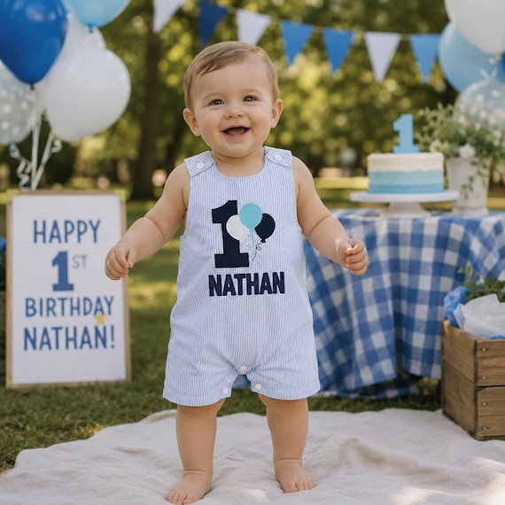 Boy First Birthday Outfit, Boy Birthday Tees, Birthday shirts, Balloons, Boy Party, Bubble Romper, Personalized, Cake Smash, Birthday Boy