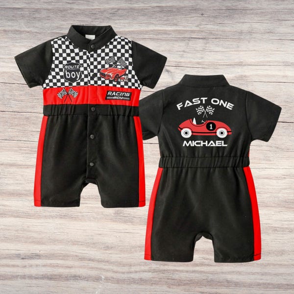Two Fast Race Car Birthday Outfit: Personalized Racing Romper