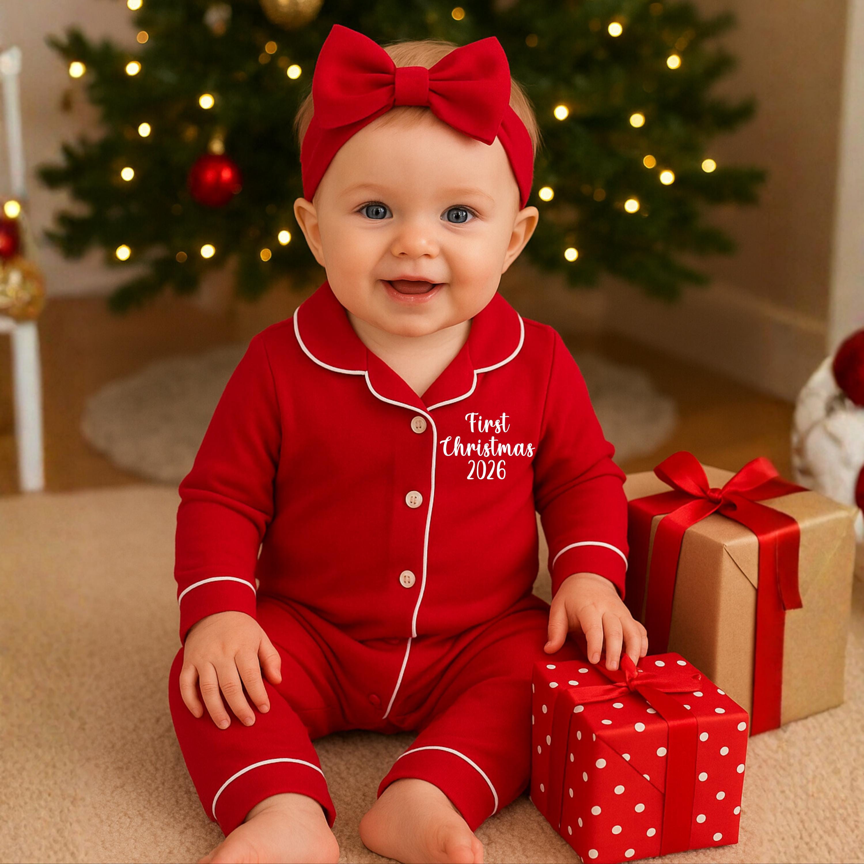 Christmas Baby Pajamas: Red Jumpsuit, Photo Prop Outfit My First Christmas Outfit, First Christmas 2026, 1st Christmas Pajamas 2026