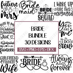 Lot de svg mariée, svg de chemise de bachelorette, svg mariage, cadeau svg de demoiselle d'honneur, svg mariage, svg chemise mariée png, svg fiançailles, svg mariage