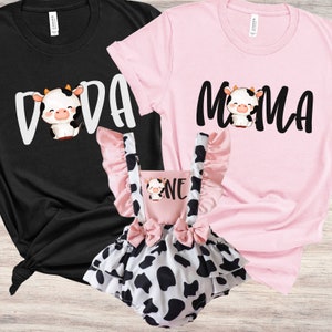 Cow Theme First Birthday Shirts, Holy Cow Family Matching 1st Birthday Tee, Boho Farm Birthday, Cow Outfit First Birthday T-shirt, Mommy Me