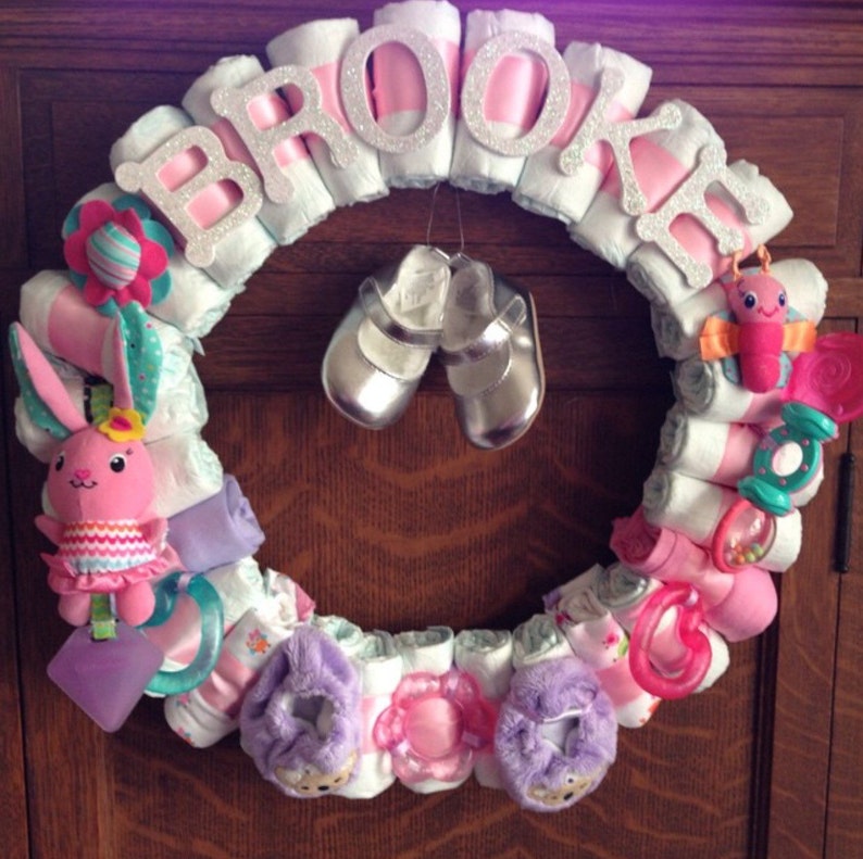 Baby Girl Diaper Wreath Shower Decor Custom Theme Image 0