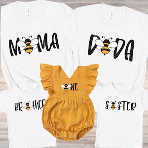 Bee First Birthday Shirts, Mommy Daddy Bee 1st Birthday T-shirts Bee Baby Shower Tees Bumble Bee Gender Reveal Couples Gift Tshirt Mama Dad