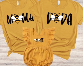 Custom Bee First Birthday T-Shirts: Mommy, Daddy & Baby Matching Set