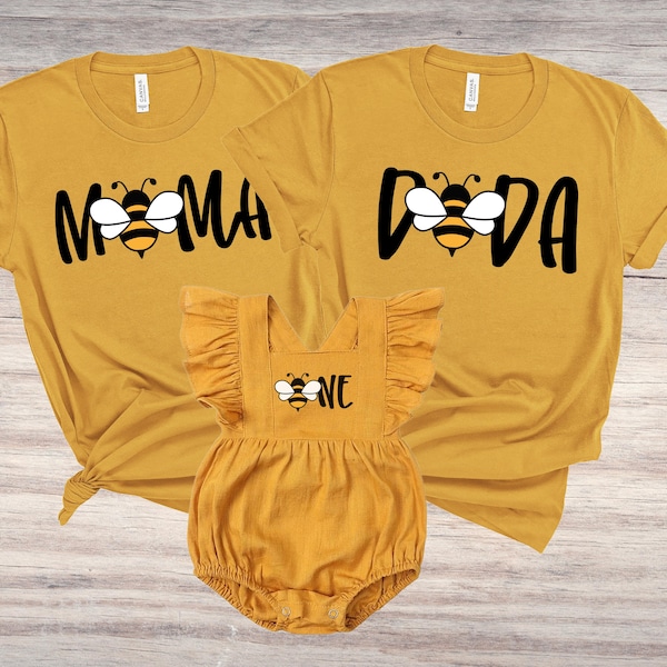 Custom Bee First Birthday T-Shirts: Mommy, Daddy & Baby Matching Set