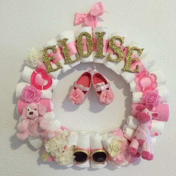 Baby Girl Diaper Wreath Shower Decor Custom Theme Image 0