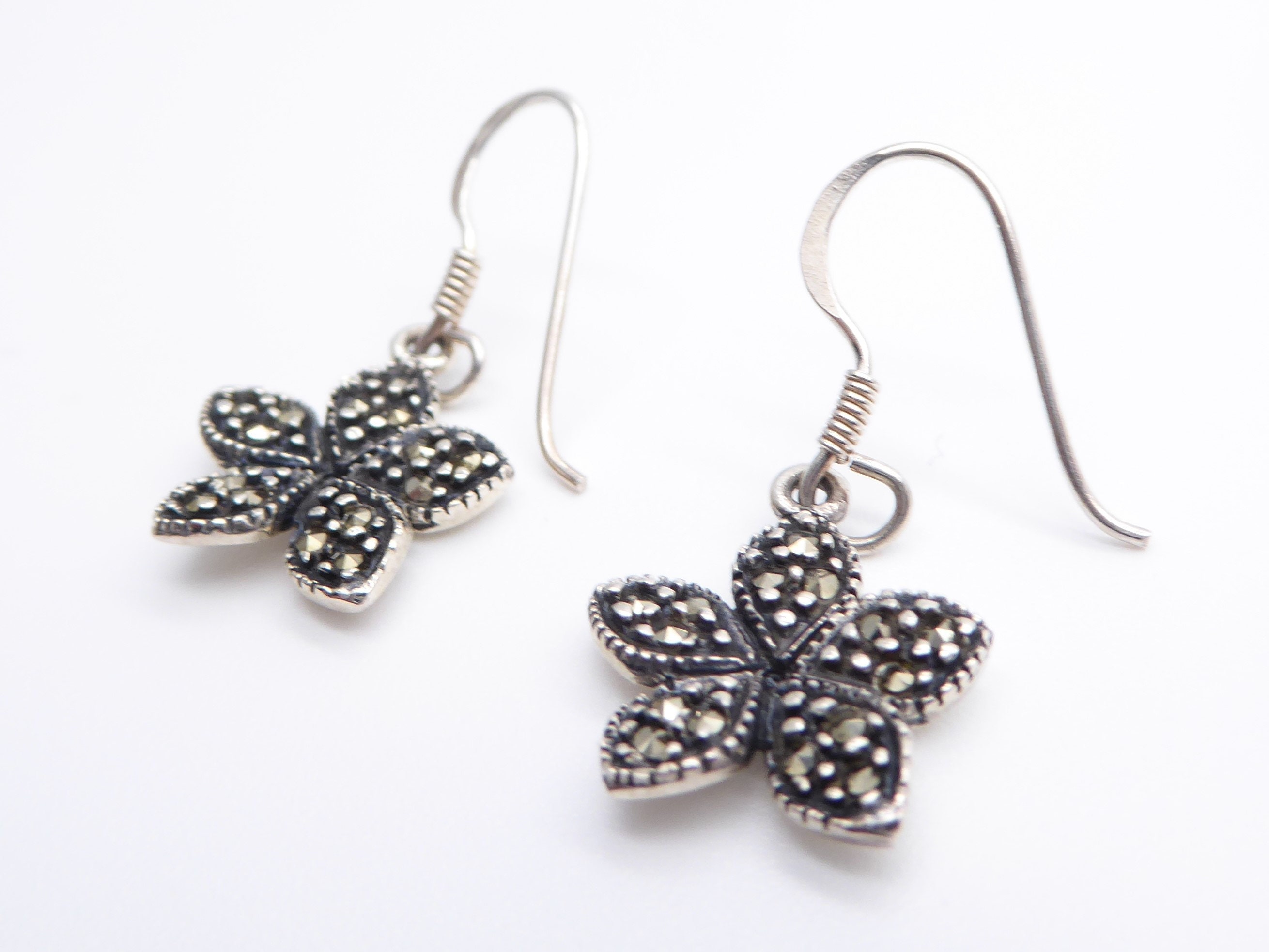 Vintage Sterling Silver & Marcasite Flower Earrings