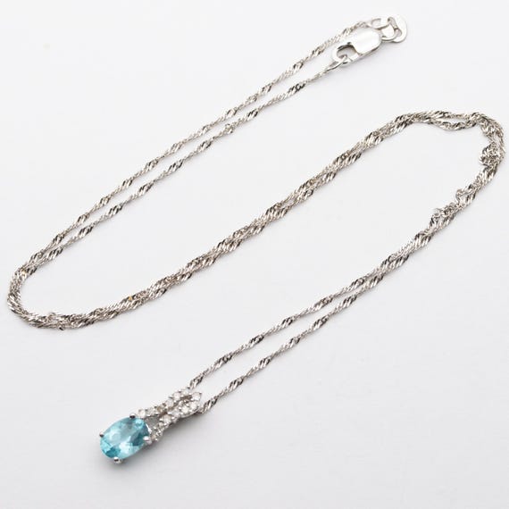 Vintage 9ct White Gold Paraiba Tourmaline & Diamond Pendant Necklace