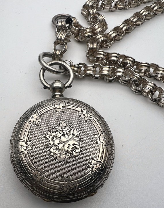 Antique Victorian Sterling Silver Book Chain Watch Case Locket Pendant Necklace