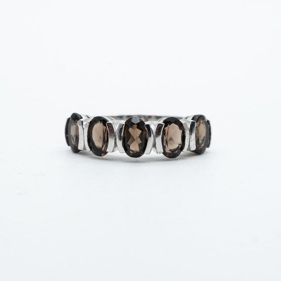 Vintage Sterling Silver Smoky Quartz Half Eternity Ring – Size P