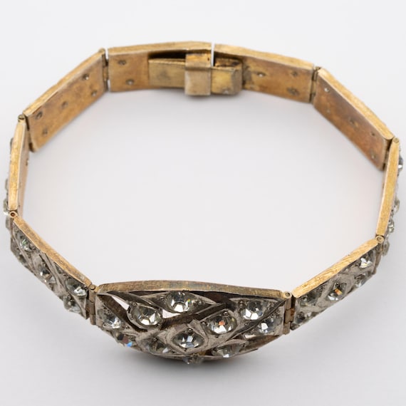 Antique Art Deco Silver Gilt Diamante Paste Bracelet
