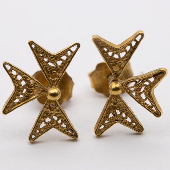 Vintage 9ct Yellow Gold Filigree Bow Earrings