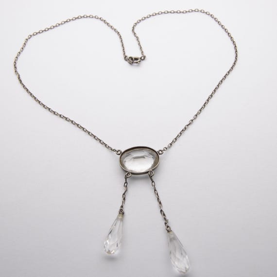 Antique Edwardian Silver Rock Crystal Negligee Pendant Necklace