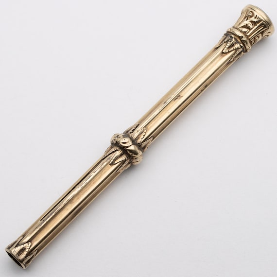 Antique Victorian Gold Cased Sliding Retractable Pencil with Bloodstone Finial